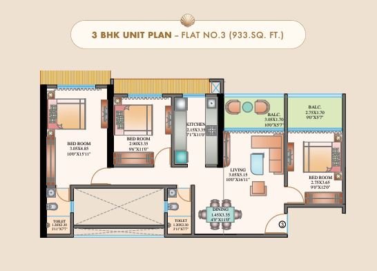 Spacious floor plan layout for 2 & 3 BHK homes – Shree Om Paradise Borivali West