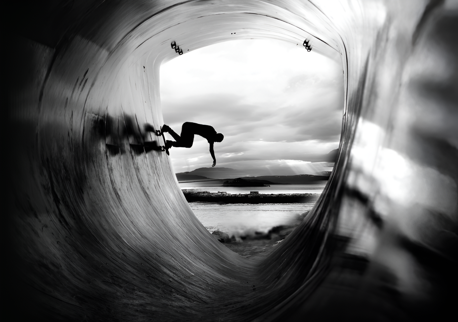 Surfer Riding Powerful Ocean Wave in Dramatic Barrel View